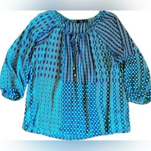-a.n.a Blue Tie Front Blouse with Relaxed Fit. Excellent condition! Size Large
